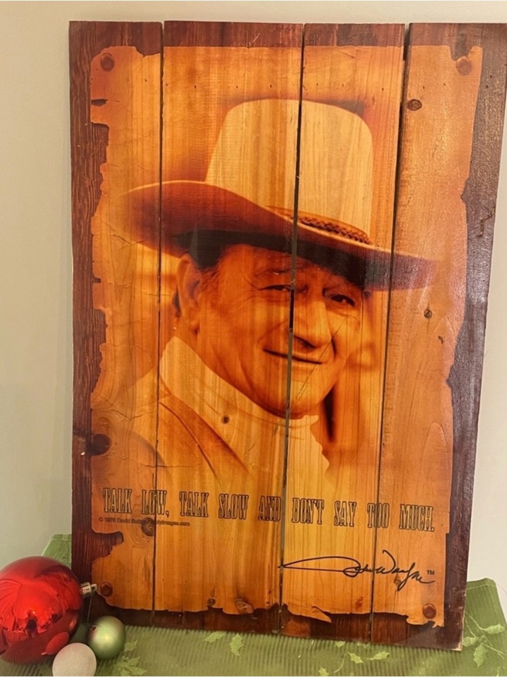 John Wayne "Talk Low, Talk Slow" Vintage-Look Rustic Wood Plank Wall Art Sign